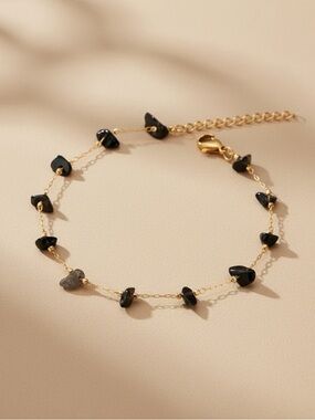 Black Gemstone 18k Gold Stainless Steel Gemstone Chip Bracelet